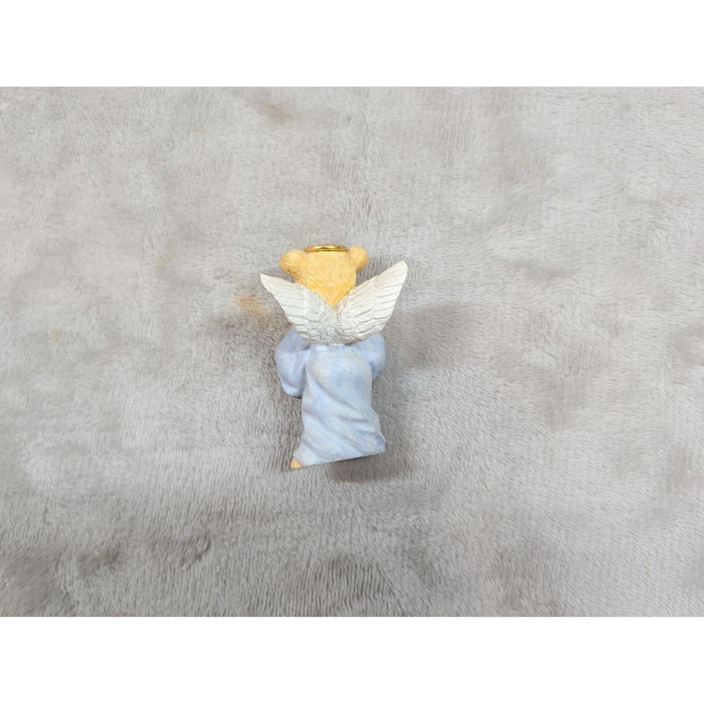 Angel Teddy Babies Bear Figurine with Triangle Blue Robe Halo Resin Miniature - Picture 6 of 8